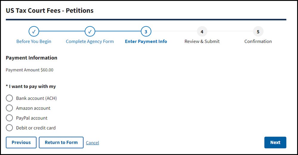 dawson us tax court fees petitions enter payment info